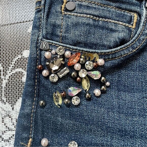 KUT From The Kloth Catherine Ankle Straight Leg Jewel Distressed Jean Size 2 - Picture 8 of 13